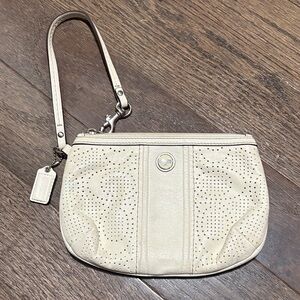 Coach Perforated Leather Wristlet in Cream